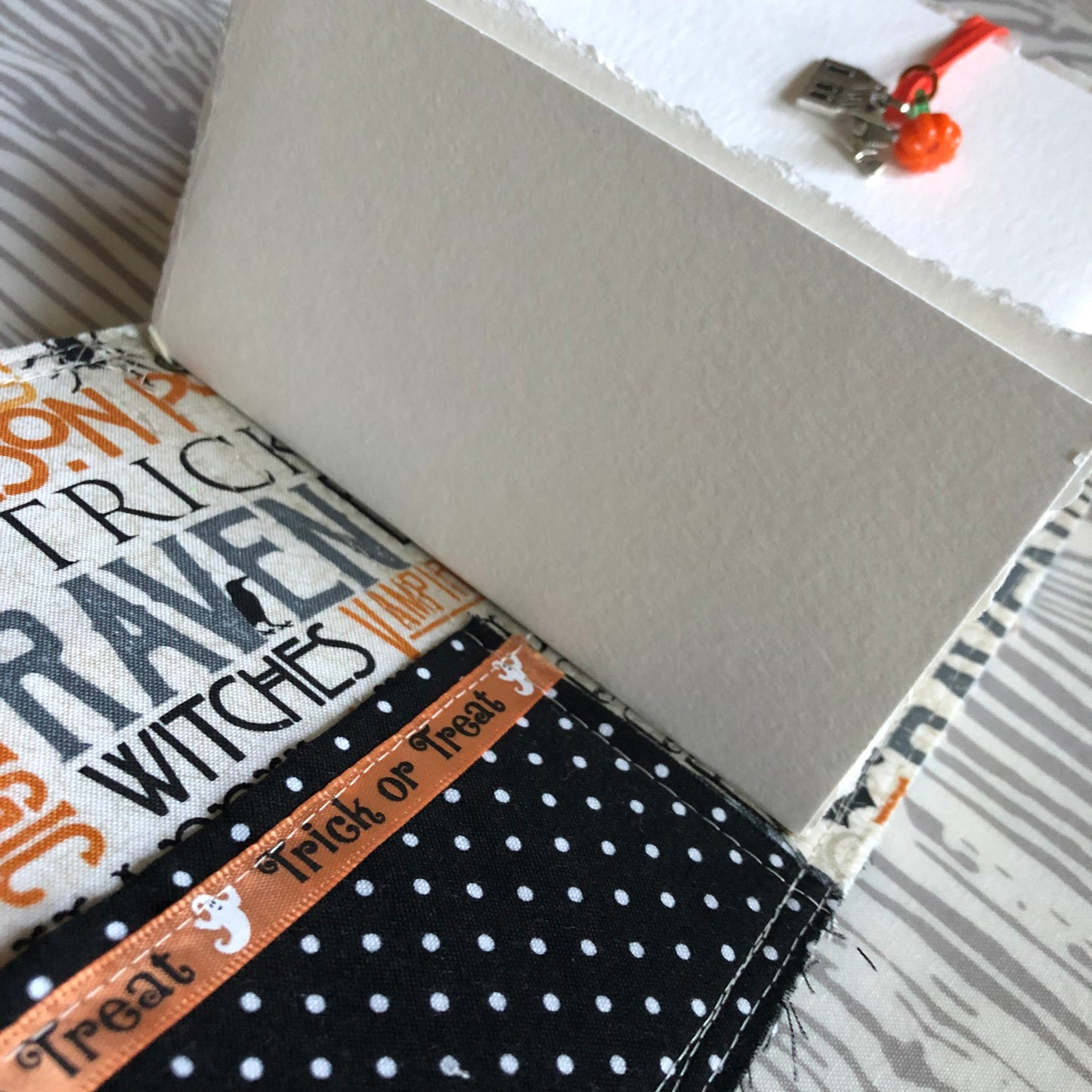 Inktober / Halloween refillable art journal with quilted fabric cover & cold press watercolor paper - perfect for ink drawing or sketching.