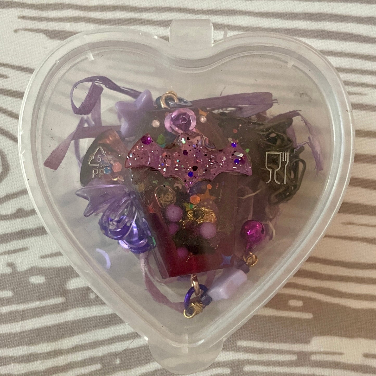 Purple rose Flying Coffin resin shaker necklace on 20 inch antique brass finish chain link | spooky steampunk unisex Halloween charm