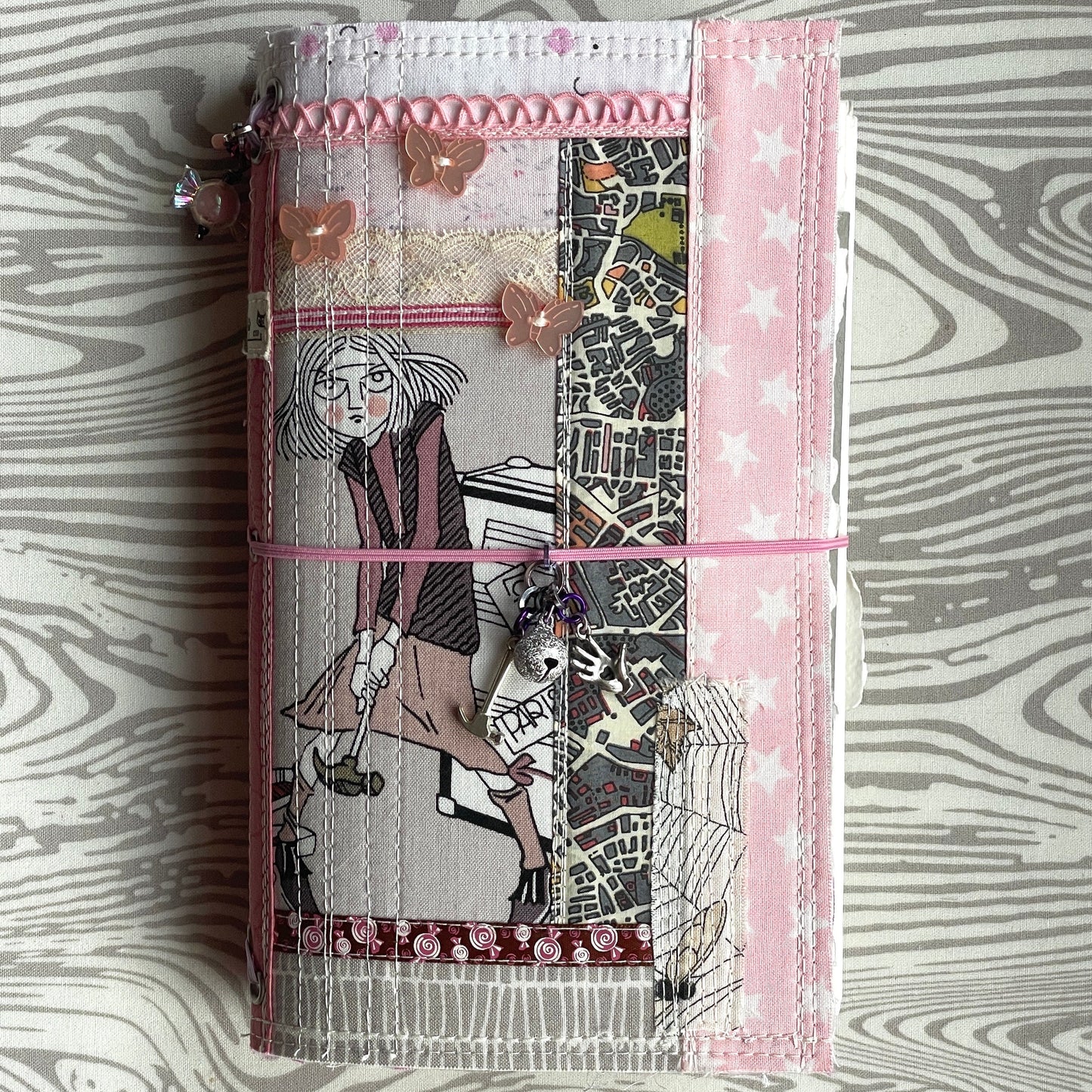 Ghastlies patchwork watercolor journal with quilted fabric cover | dark humor refillable fauxdori sketchbook | ooak travelers notebook
