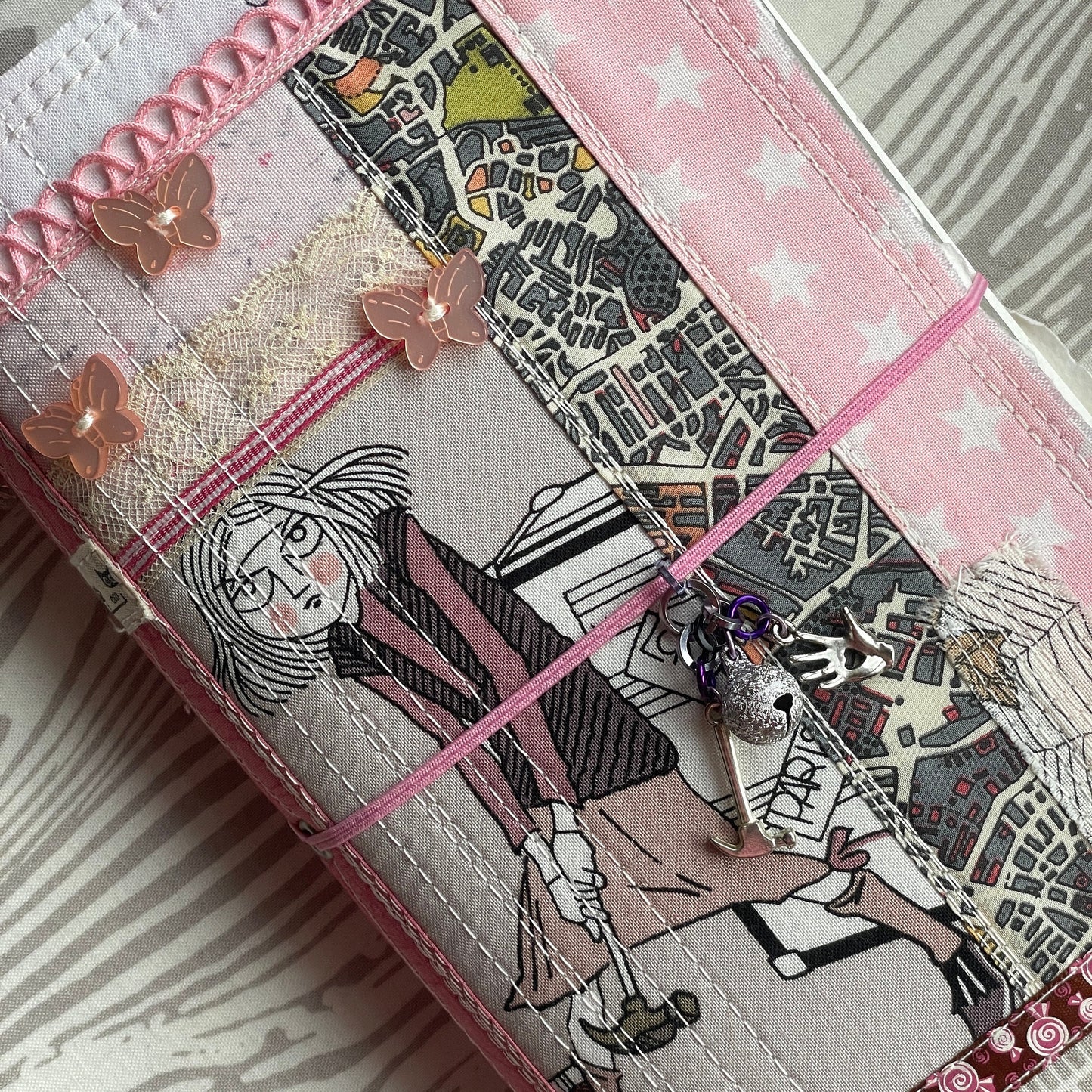Ghastlies patchwork watercolor journal with quilted fabric cover | dark humor refillable fauxdori sketchbook | ooak travelers notebook