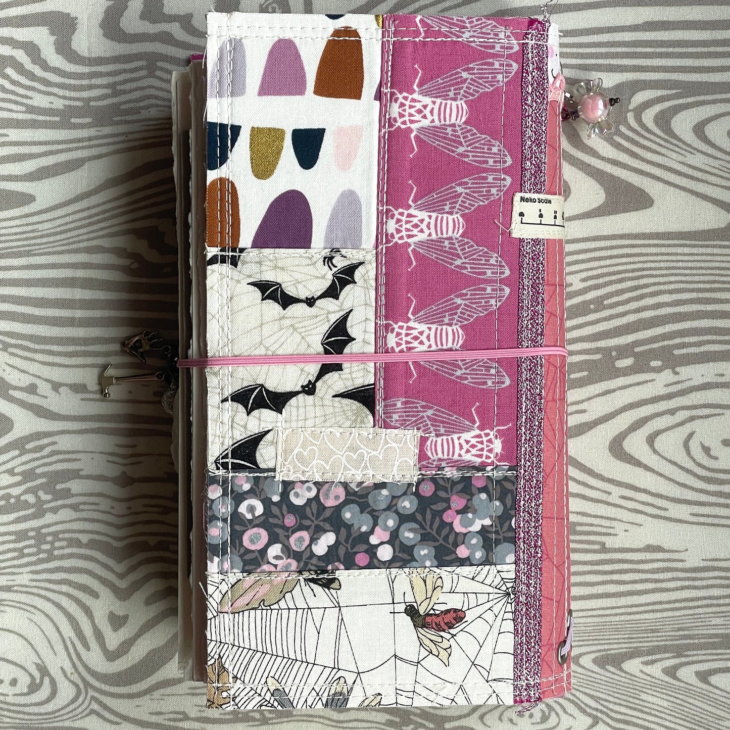 Ghastlies patchwork watercolor journal with quilted fabric cover | dark humor refillable fauxdori sketchbook | ooak travelers notebook