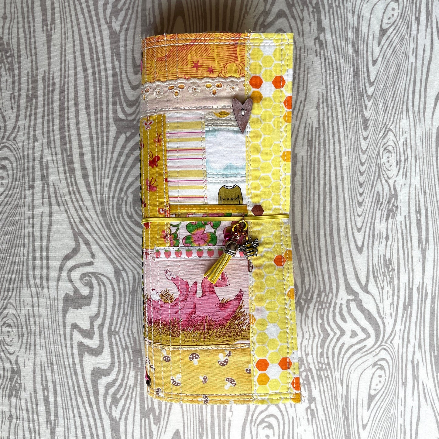 Spring Fever refillable watercolor journal with patchwork quilted cover | yellow & pink mixed media sketchbook | ooak blank fabric notebook