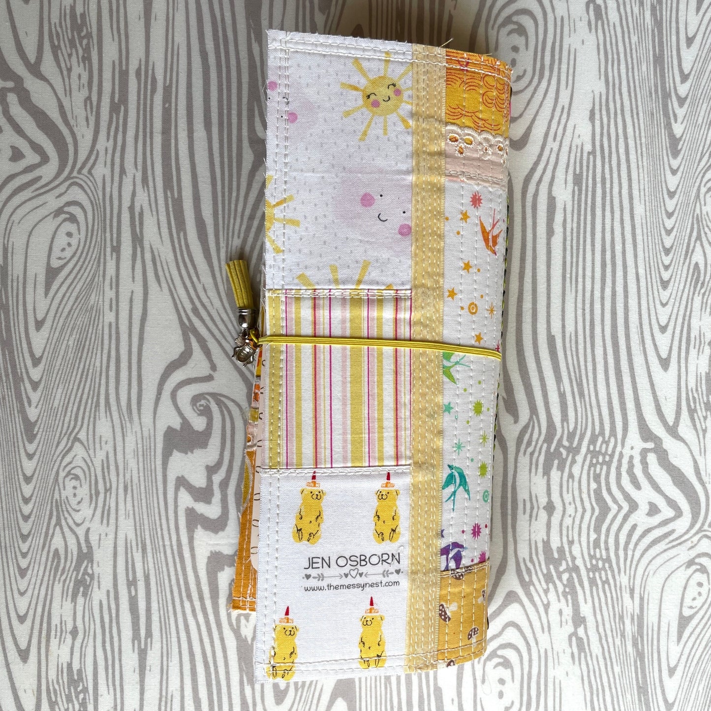 Spring Fever refillable watercolor journal with patchwork quilted cover | yellow & pink mixed media sketchbook | ooak blank fabric notebook