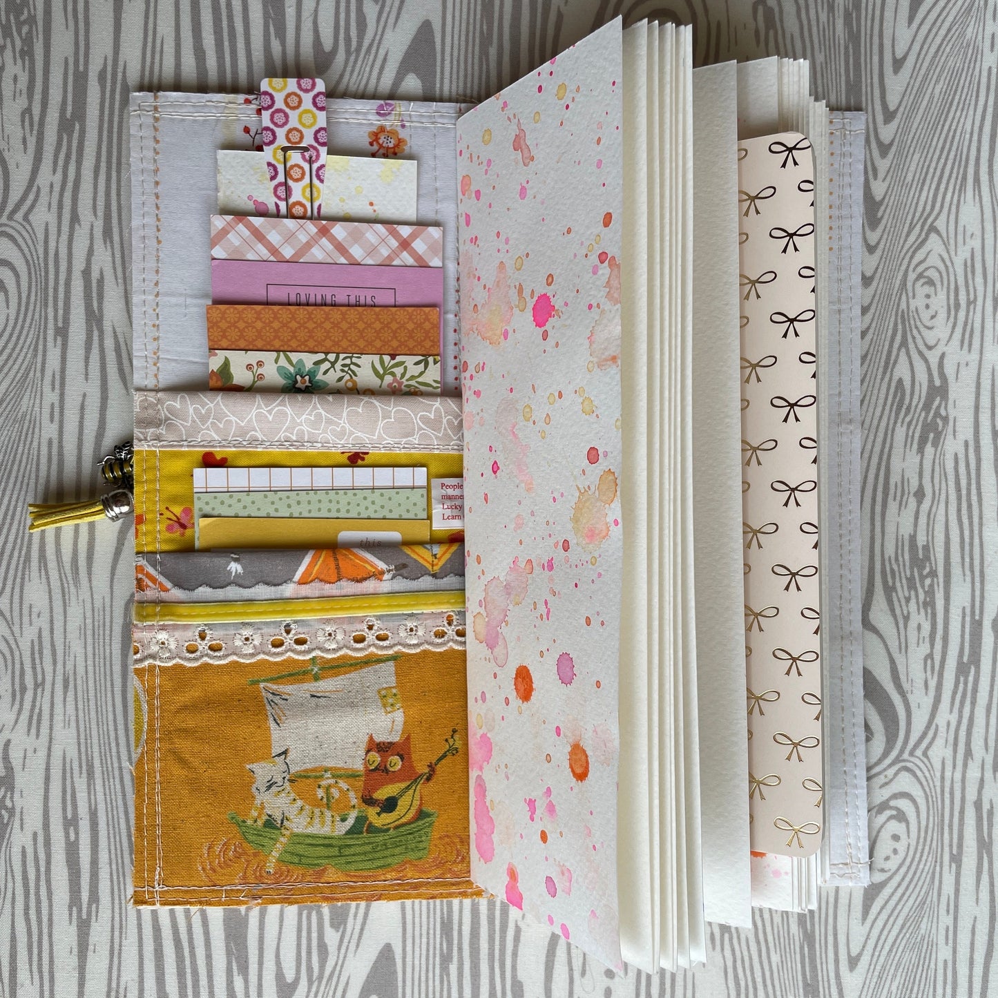 Spring Fever refillable watercolor journal with patchwork quilted cover | yellow & pink mixed media sketchbook | ooak blank fabric notebook