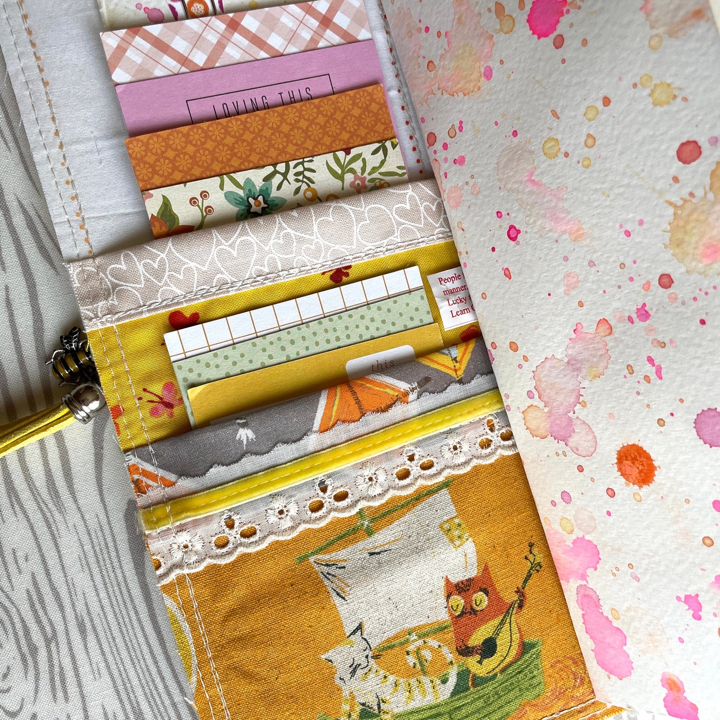 Spring Fever refillable watercolor journal with patchwork quilted cover | yellow & pink mixed media sketchbook | ooak blank fabric notebook