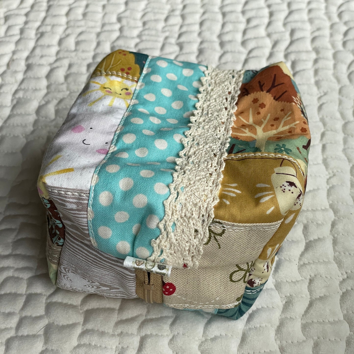 Sidekick PROTOTYPE 2 | woodland adventure quilted zipper pouch in brown & aqua | padded / lined collectible card or dice bag for gaming