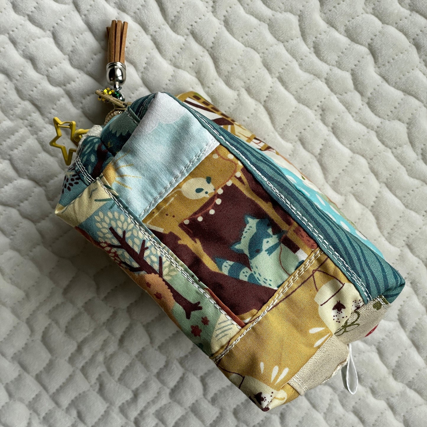 Sidekick PROTOTYPE 2 | woodland adventure quilted zipper pouch in brown & aqua | padded / lined collectible card or dice bag for gaming