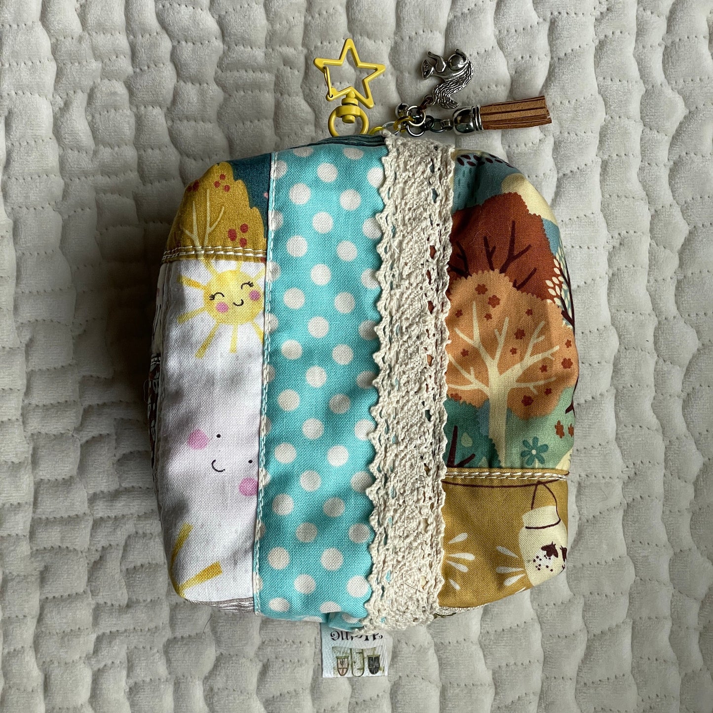 Sidekick PROTOTYPE 2 | woodland adventure quilted zipper pouch in brown & aqua | padded / lined collectible card or dice bag for gaming
