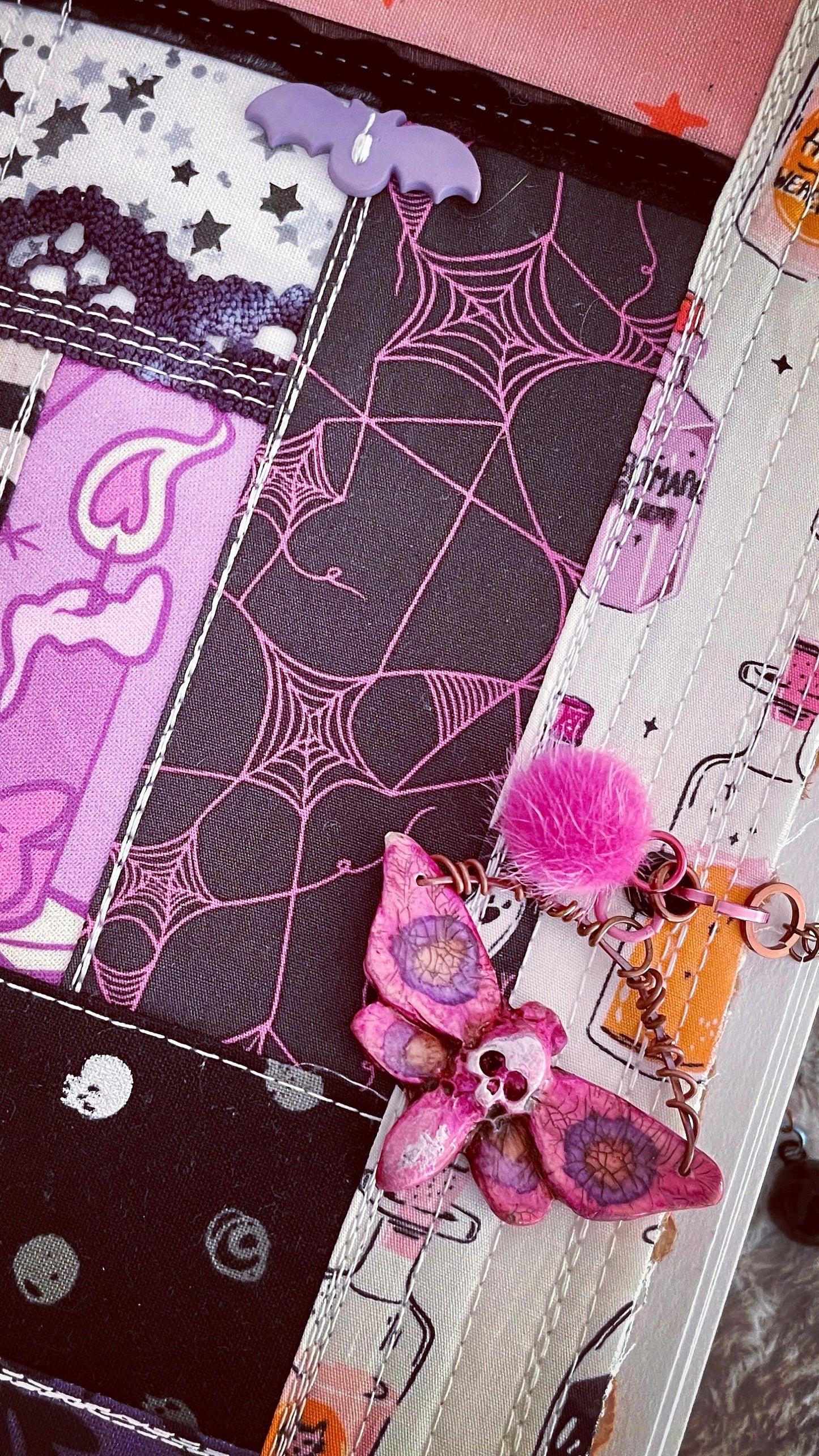 Inktober / Halloween refillable art journal with quilted fabric cover & cold press watercolor paper - perfect for ink drawing or sketching.