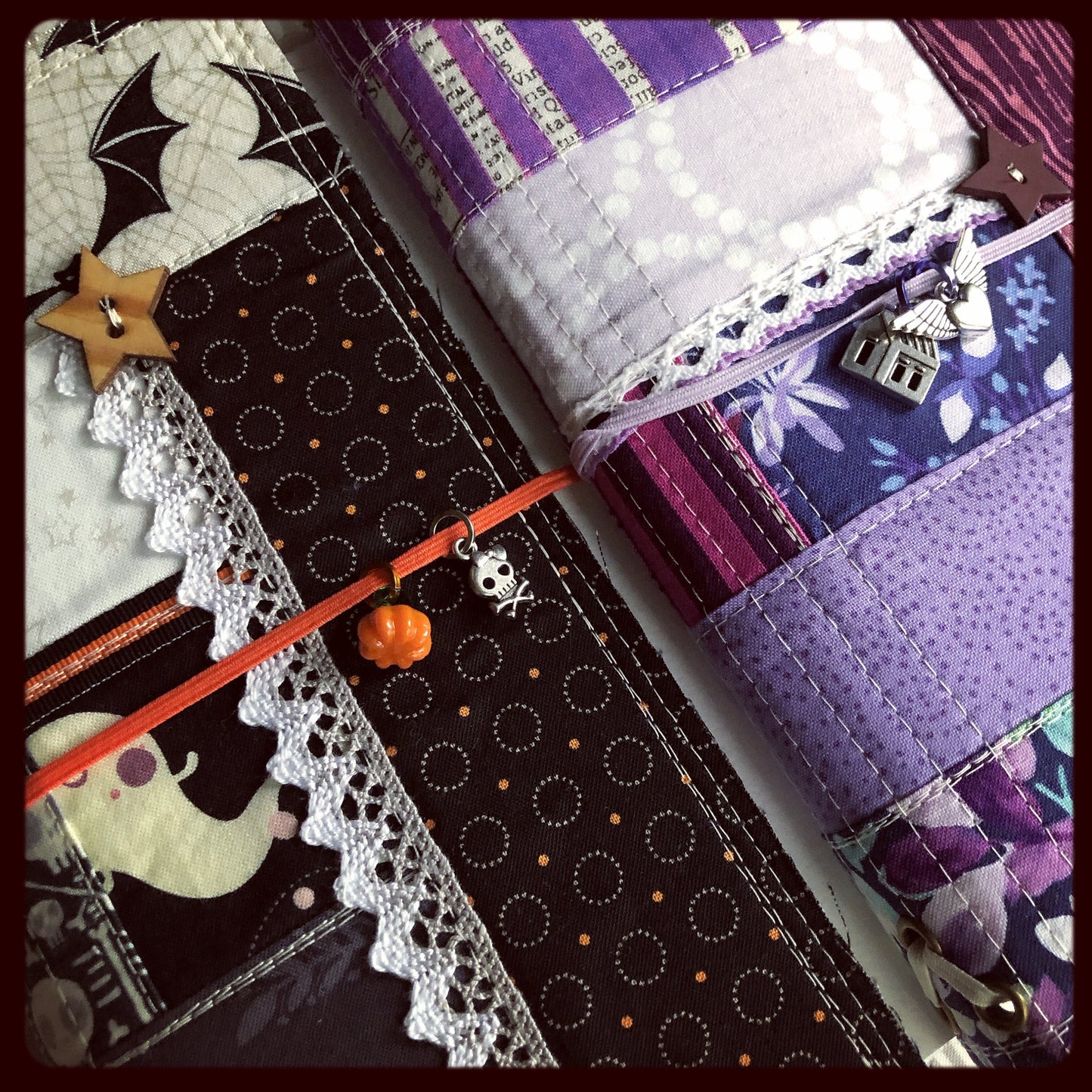 Inktober / Halloween refillable art journal with quilted fabric cover & cold press watercolor paper - perfect for ink drawing or sketching.