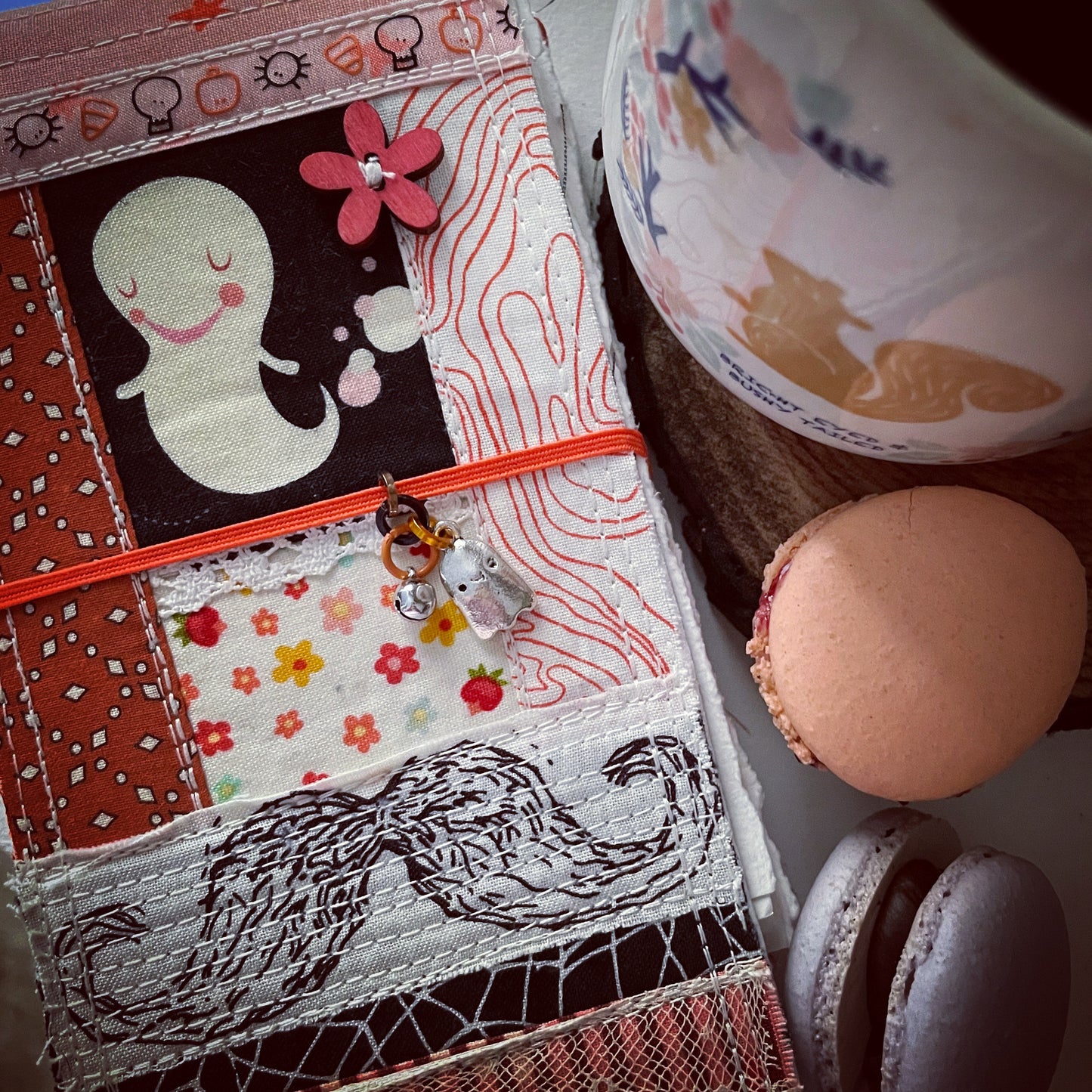 Inktober / Halloween refillable art journal with quilted fabric cover & cold press watercolor paper - perfect for ink drawing or sketching.