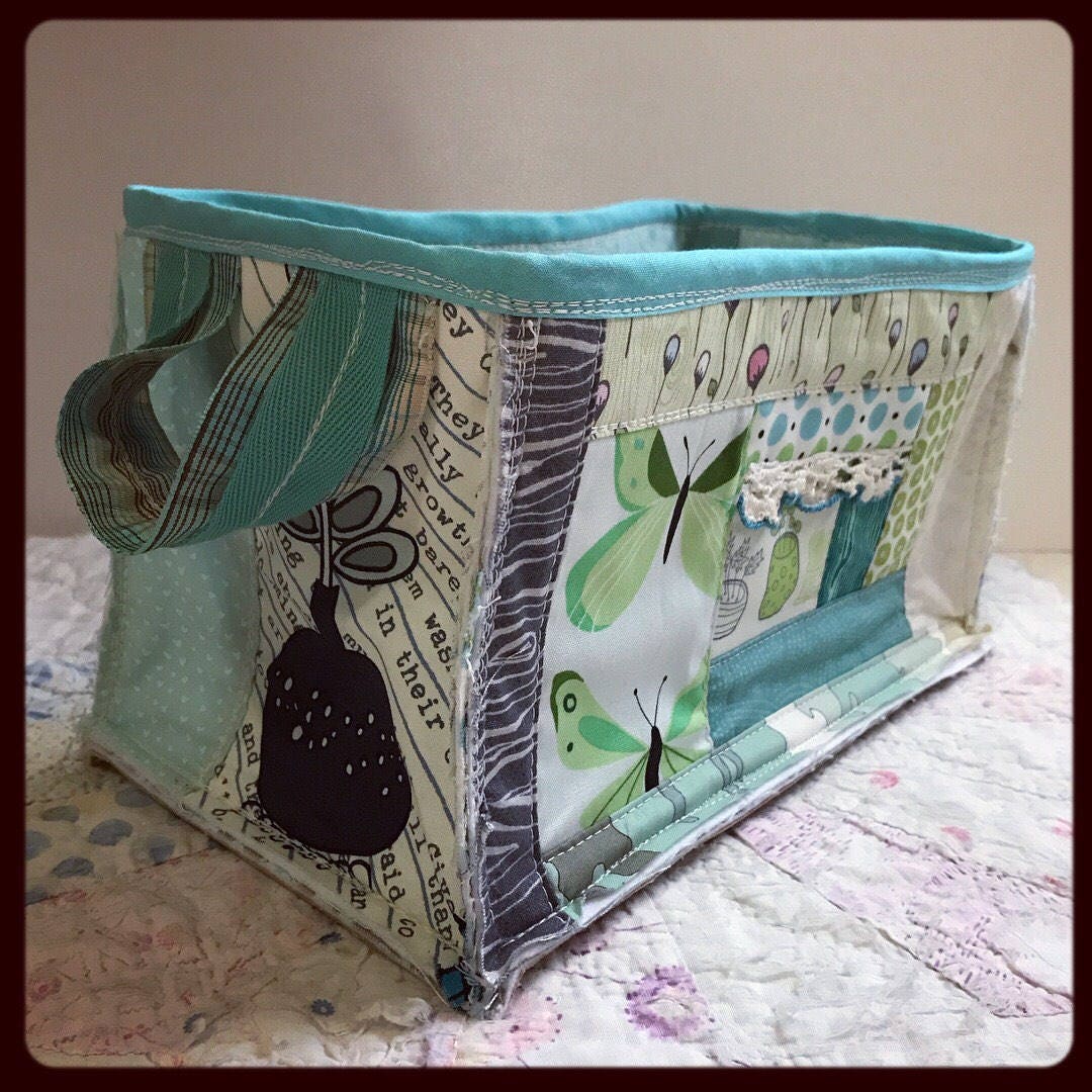 Modern Quiolted Halftote | sewn fabric shelf storage organizer & toy bin | handmade office supply tote | makeup and hair stylist tool caddy