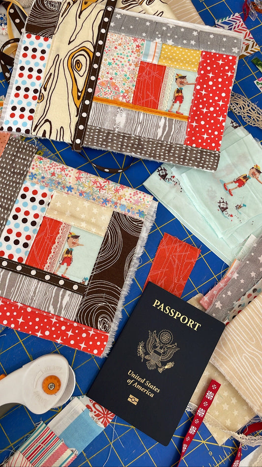 Passport holder fabric cover | quilted fauxdori | mixed media journal | travelers notebook | refillable diary fabric | travel sketchbook