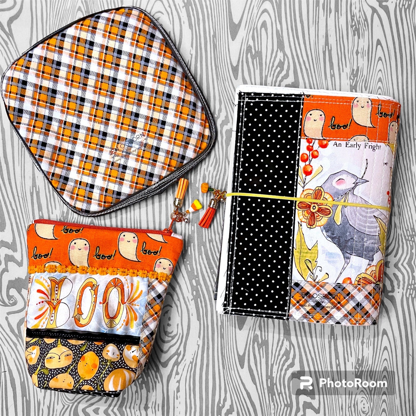 Cori Dantini Halloween Gift Set | patchwork watercolor journal | scrappy quilted zipper pouch | spooky spider mugrug