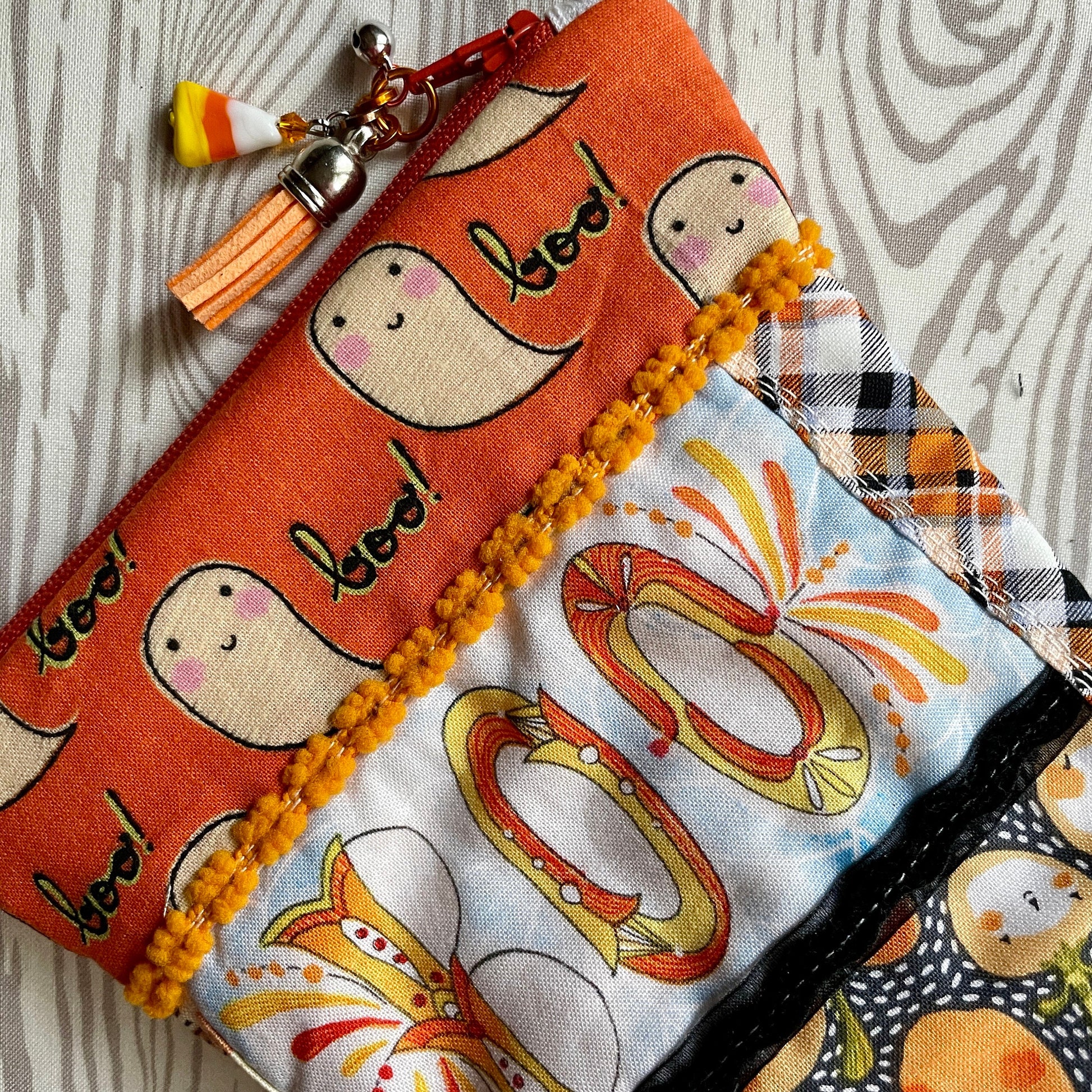 Cori Dantini Halloween Gift Set | patchwork watercolor journal | scrappy quilted zipper pouch | spooky spider mugrug