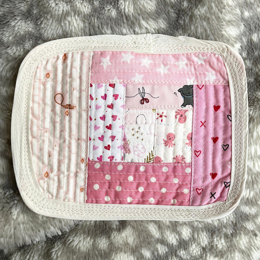 Pretty Pink Quilted Mug Rug | sassy little coffee placemat | girly fabric coaster | kawaii mugrug | patchwork mini quilt | kid snack mat