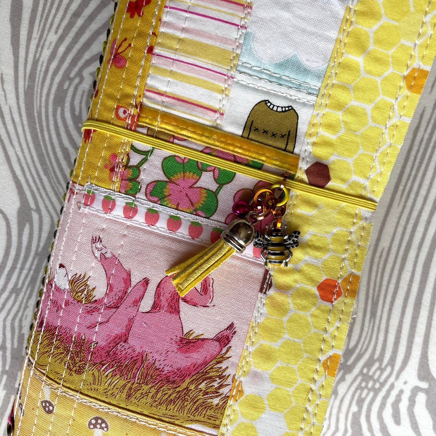 Spring Fever refillable watercolor journal with patchwork quilted cover | yellow & pink mixed media sketchbook | ooak blank fabric notebook
