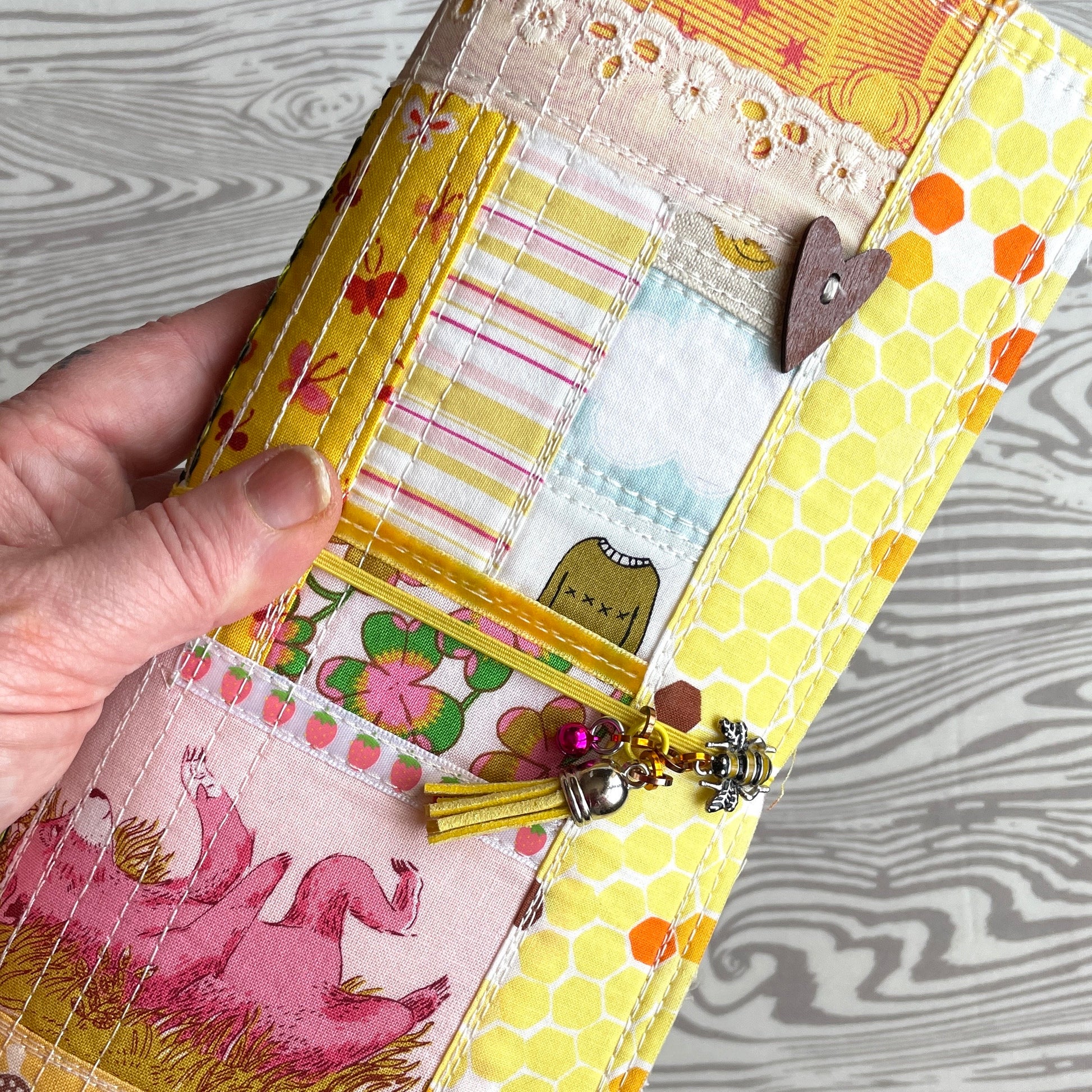 Spring Fever refillable watercolor journal with patchwork quilted cover | yellow & pink mixed media sketchbook | ooak blank fabric notebook